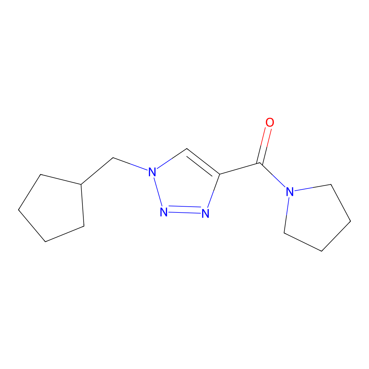 1-(cyclopentylmethyl)-4-(pyrrolidine-1-carbonyl)-1H-1,2,3-triazole molecular structure, CAS 2742028-40-4