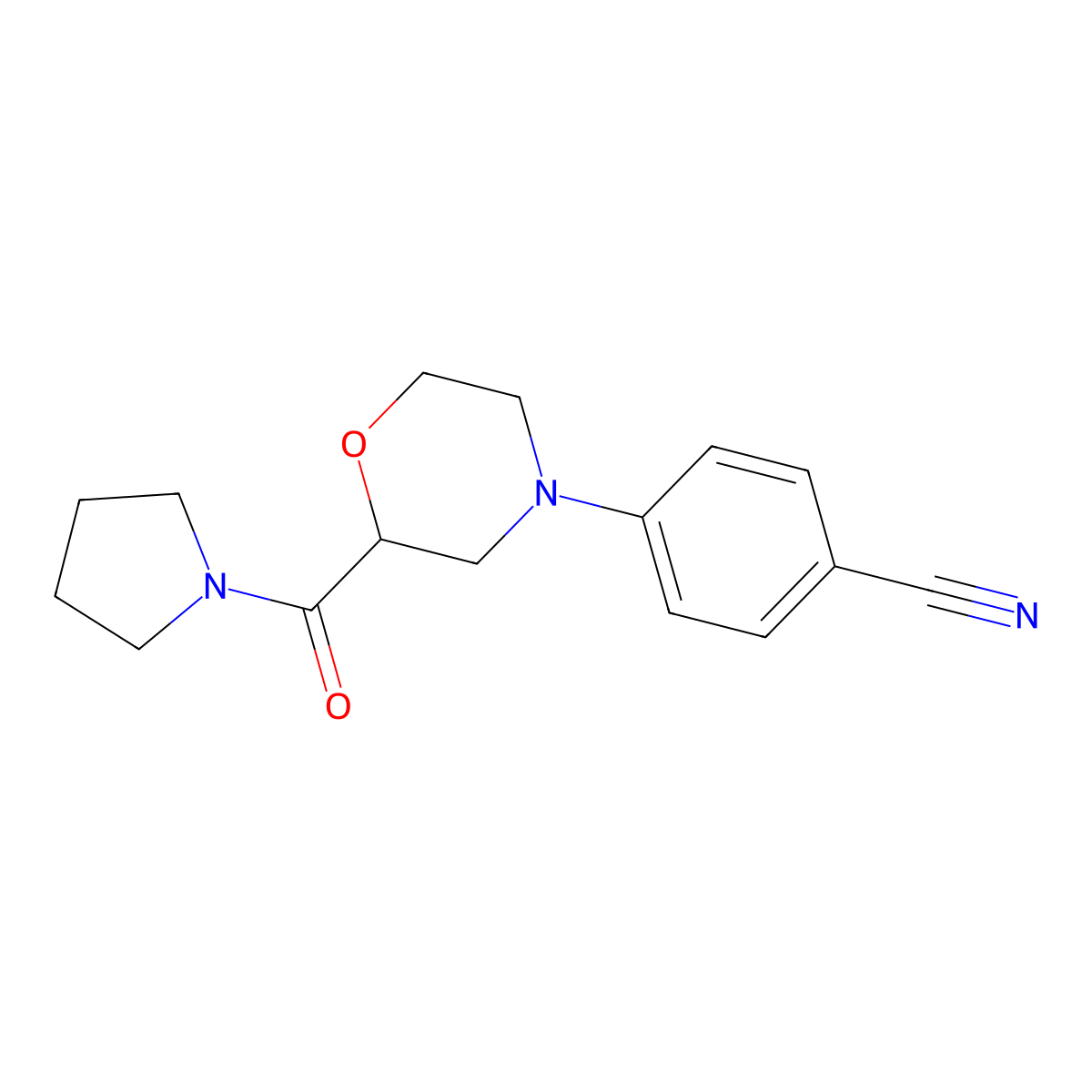 4-[2-(Pyrrolidine-1-carbonyl)morpholin-4-yl]benzonitrile molecular structure, CAS 2742028-43-7