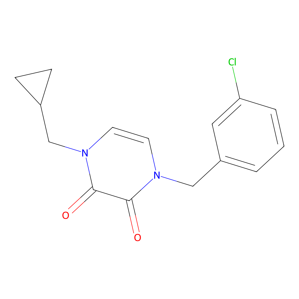 1-[(3-Chlorophenyl)methyl]-4-(cyclopropylmethyl)-1,2,3,4-tetrahydropyrazine-2,3-dione molecular structure, CAS 2742028-54-0