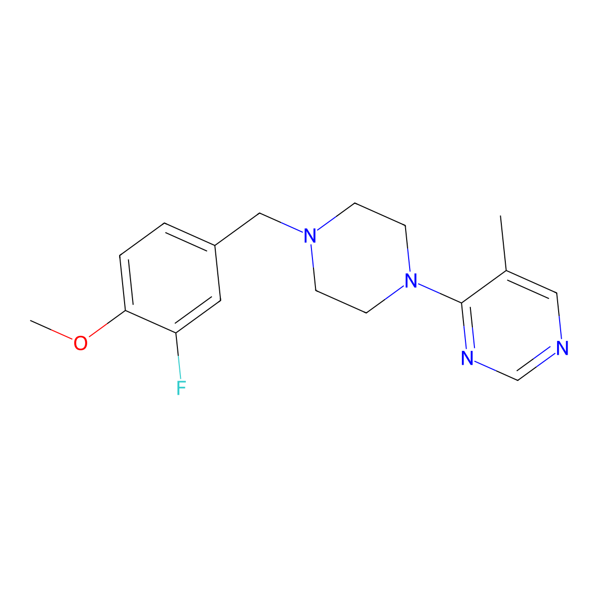 4-{4-[(3-Fluoro-4-methoxyphenyl)methyl]piperazin-1-yl}-5-methylpyrimidine molecular structure, CAS 2742028-57-3