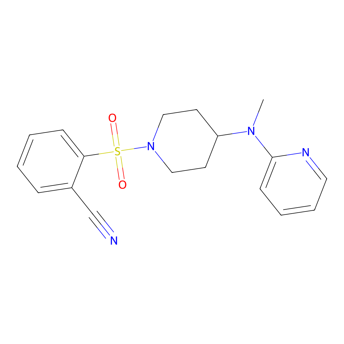2-({4-[Methyl(pyridin-2-yl)amino]piperidin-1-yl}sulfonyl)benzonitrile molecular structure, CAS 2742028-58-4