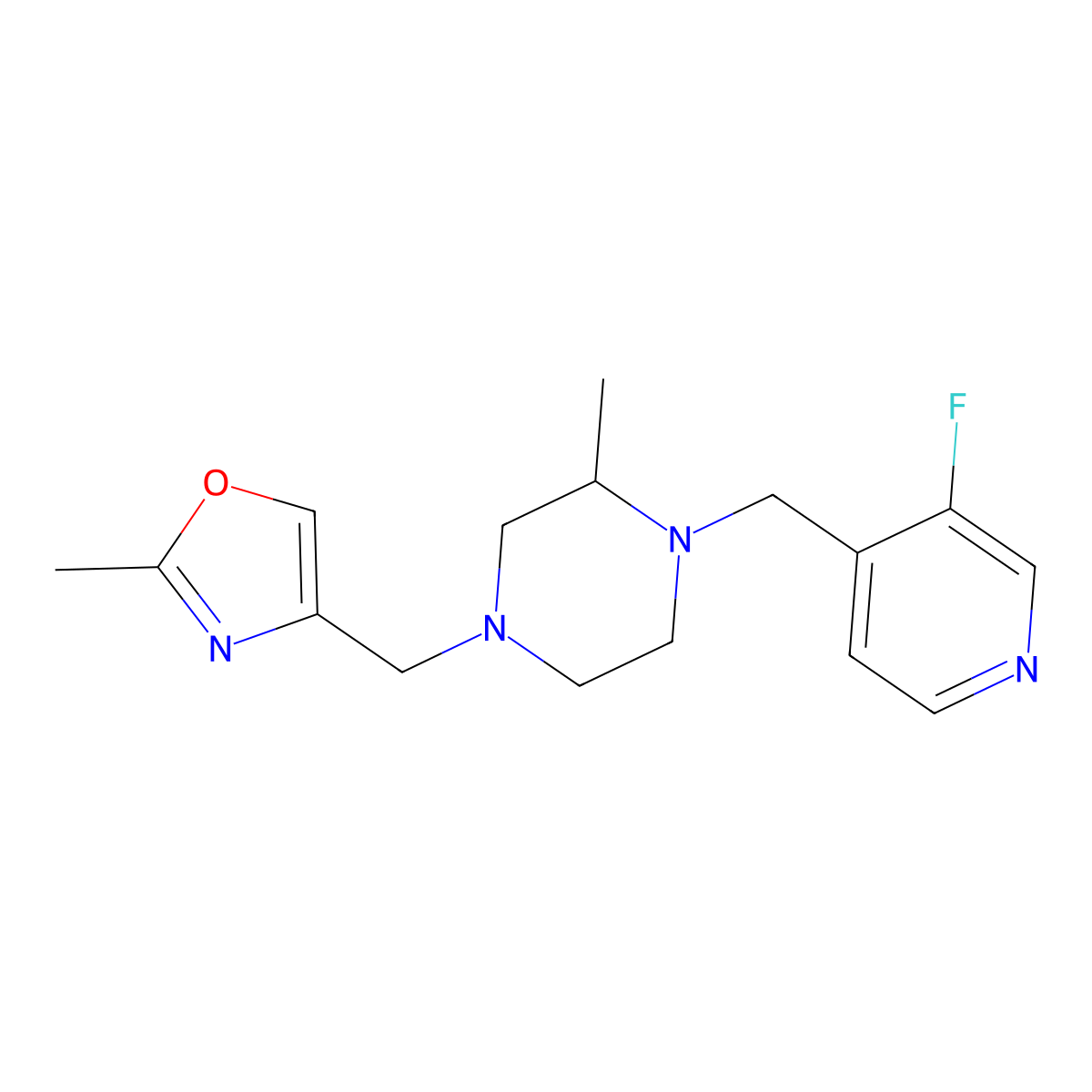 1-[(3-Fluoropyridin-4-yl)methyl]-2-methyl-4-[(2-methyl-1,3-oxazol-4-yl)methyl]piperazine molecular structure, CAS 2742028-61-9