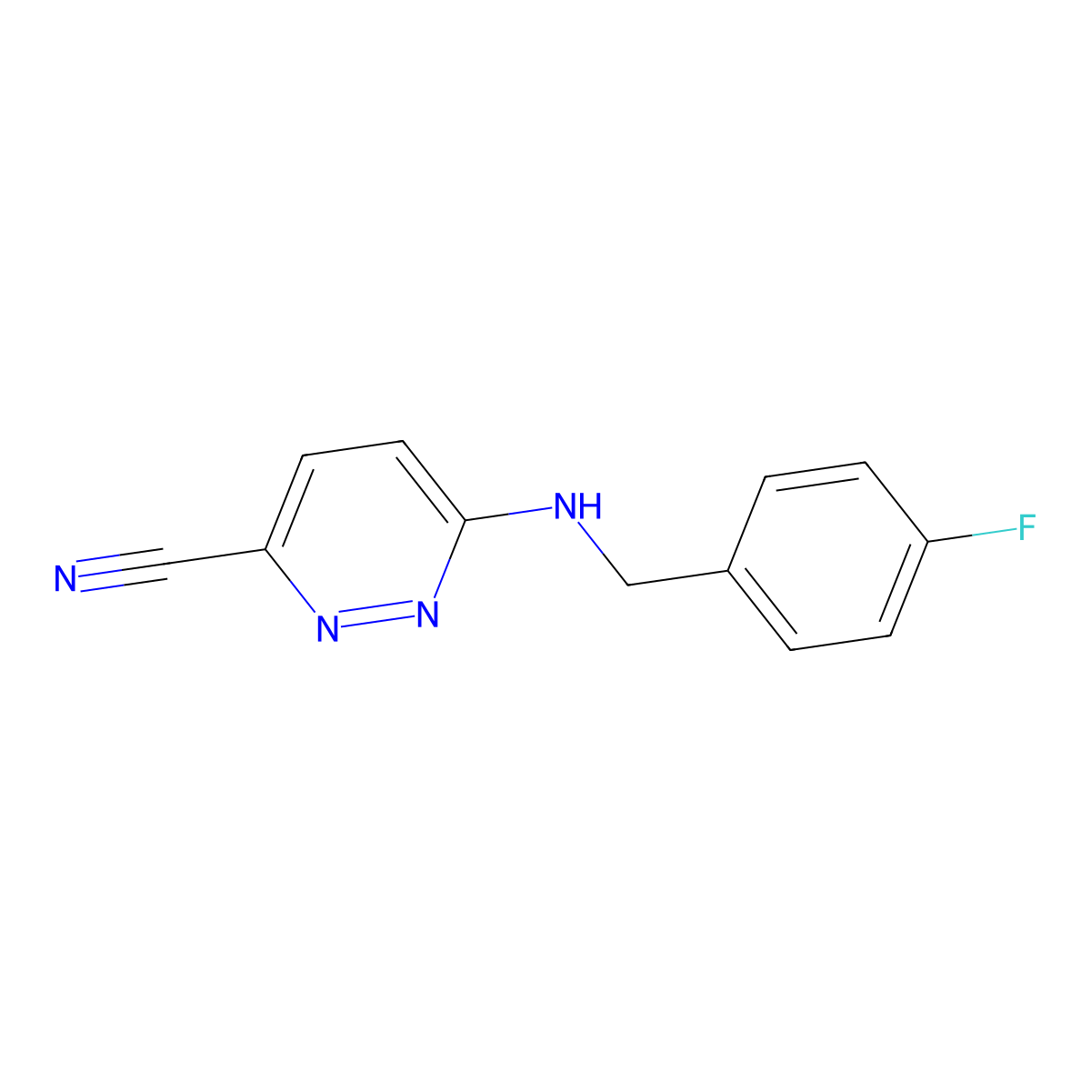 6-{[(4-Fluorophenyl)methyl]amino}pyridazine-3-carbonitrile molecular structure, CAS 2742028-72-2