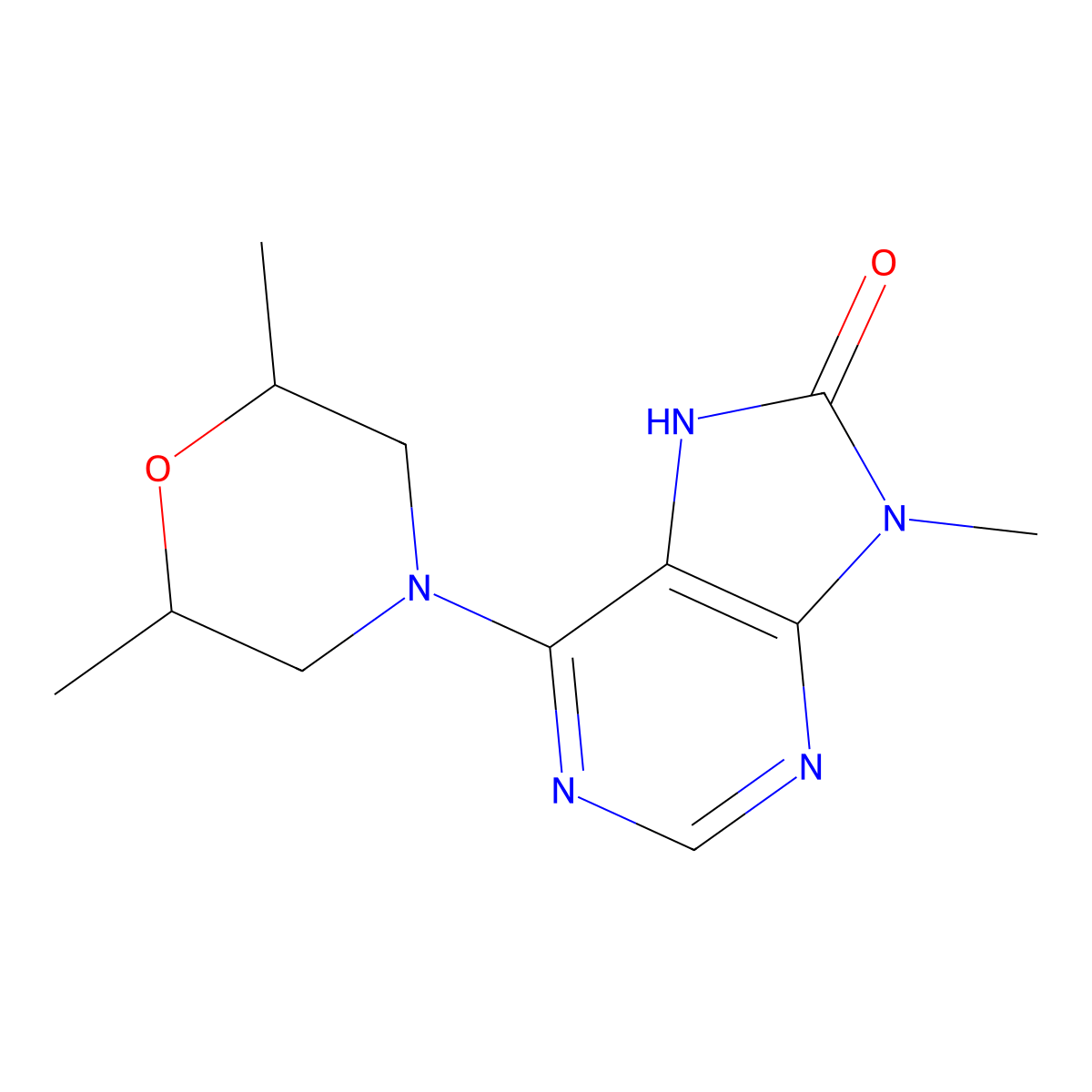 6-(2,6-dimethylmorpholin-4-yl)-9-methyl-8,9-dihydro-7H-purin-8-one molecular structure, CAS 2742028-73-3