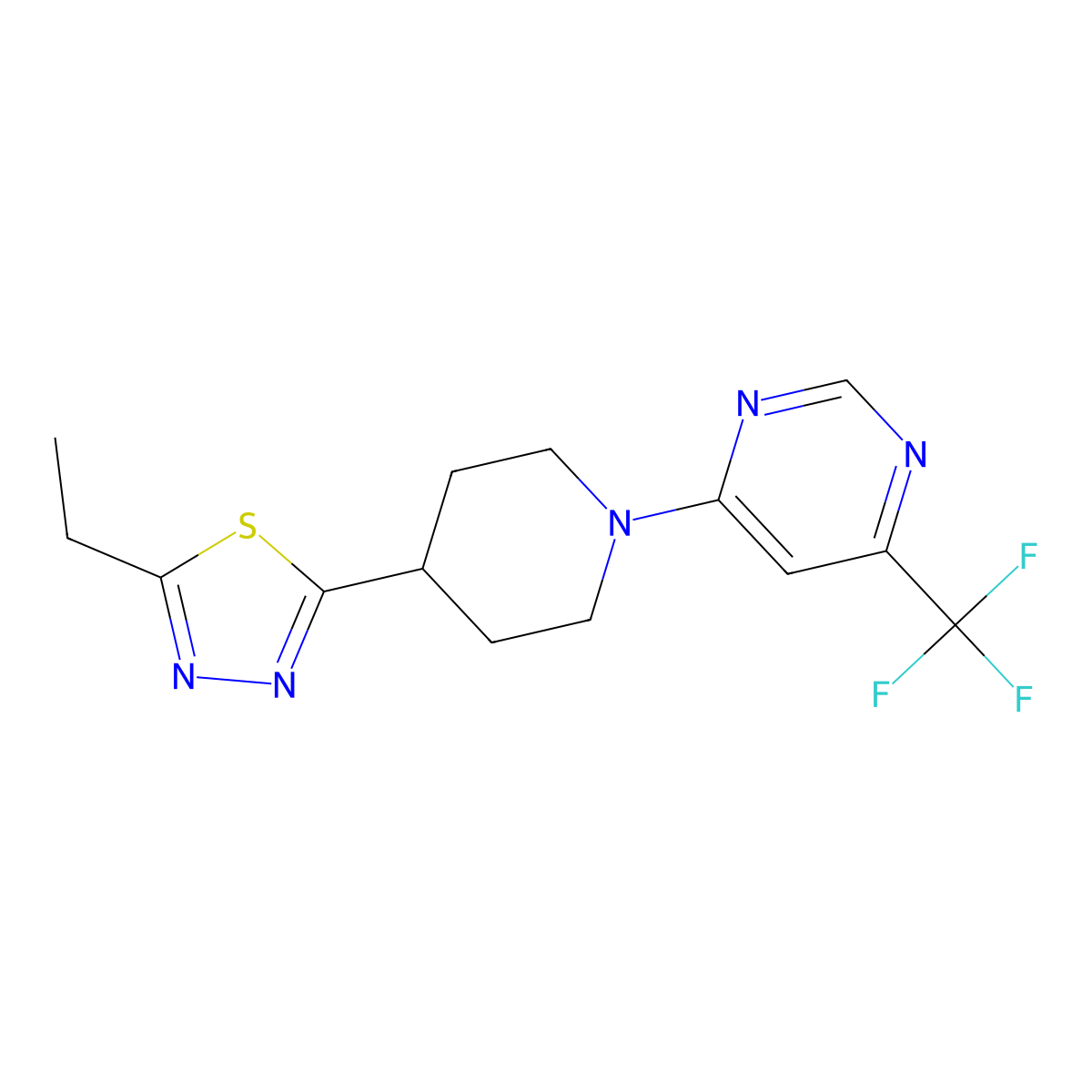 4-[4-(5-Ethyl-1,3,4-thiadiazol-2-yl)piperidin-1-yl]-6-(trifluoromethyl)pyrimidine molecular structure, CAS 2742028-76-6