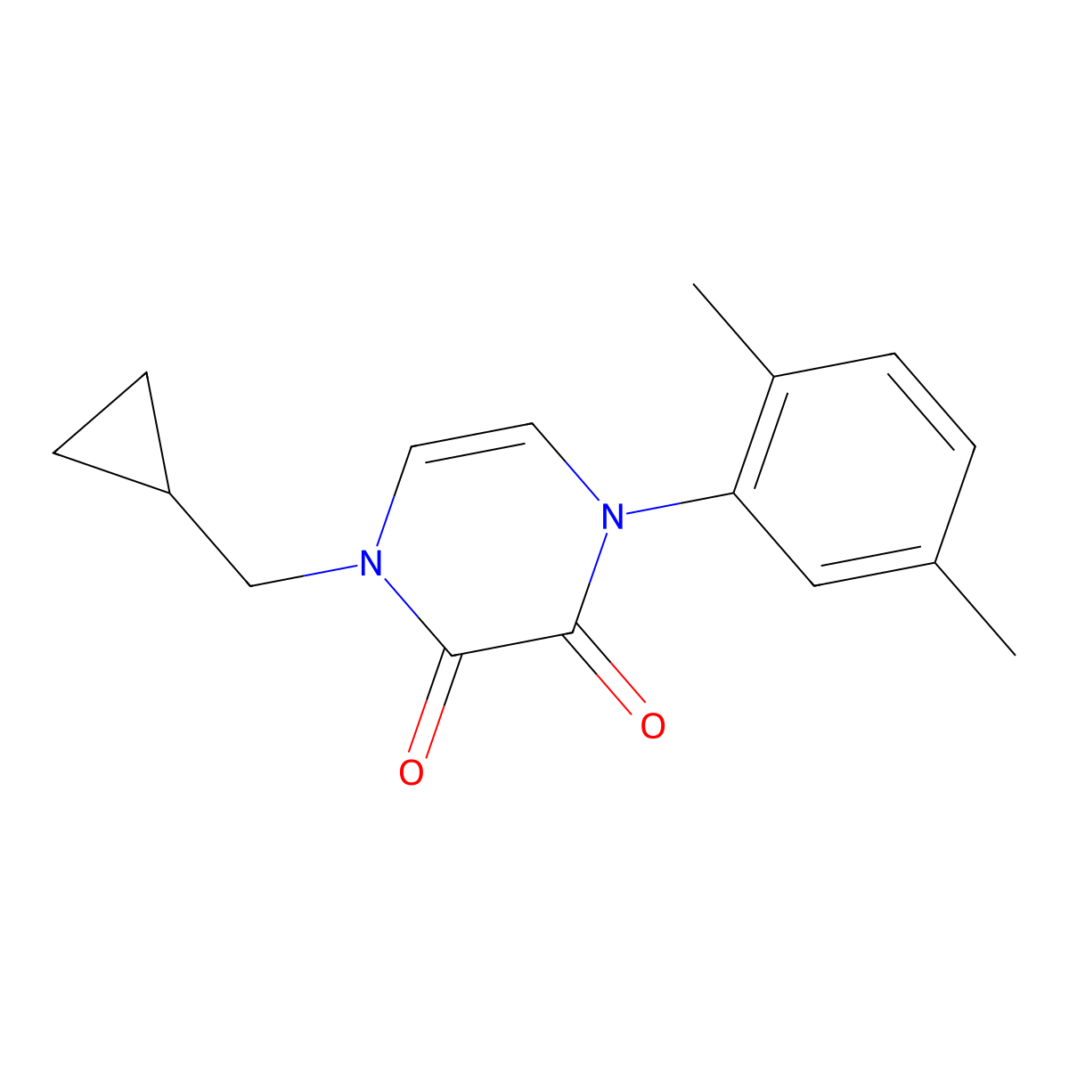 1-(Cyclopropylmethyl)-4-(2,5-dimethylphenyl)-1,2,3,4-tetrahydropyrazine-2,3-dione molecular structure, CAS 2742028-77-7