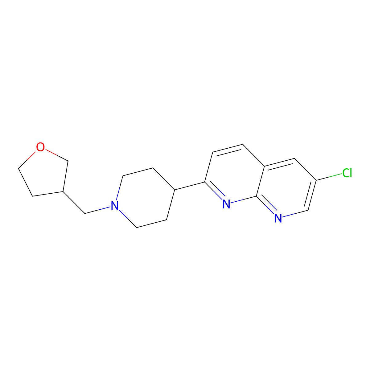 6-Chloro-2-{1-[(oxolan-3-yl)methyl]piperidin-4-yl}-1,8-naphthyridine molecular structure, CAS 2742028-86-8
