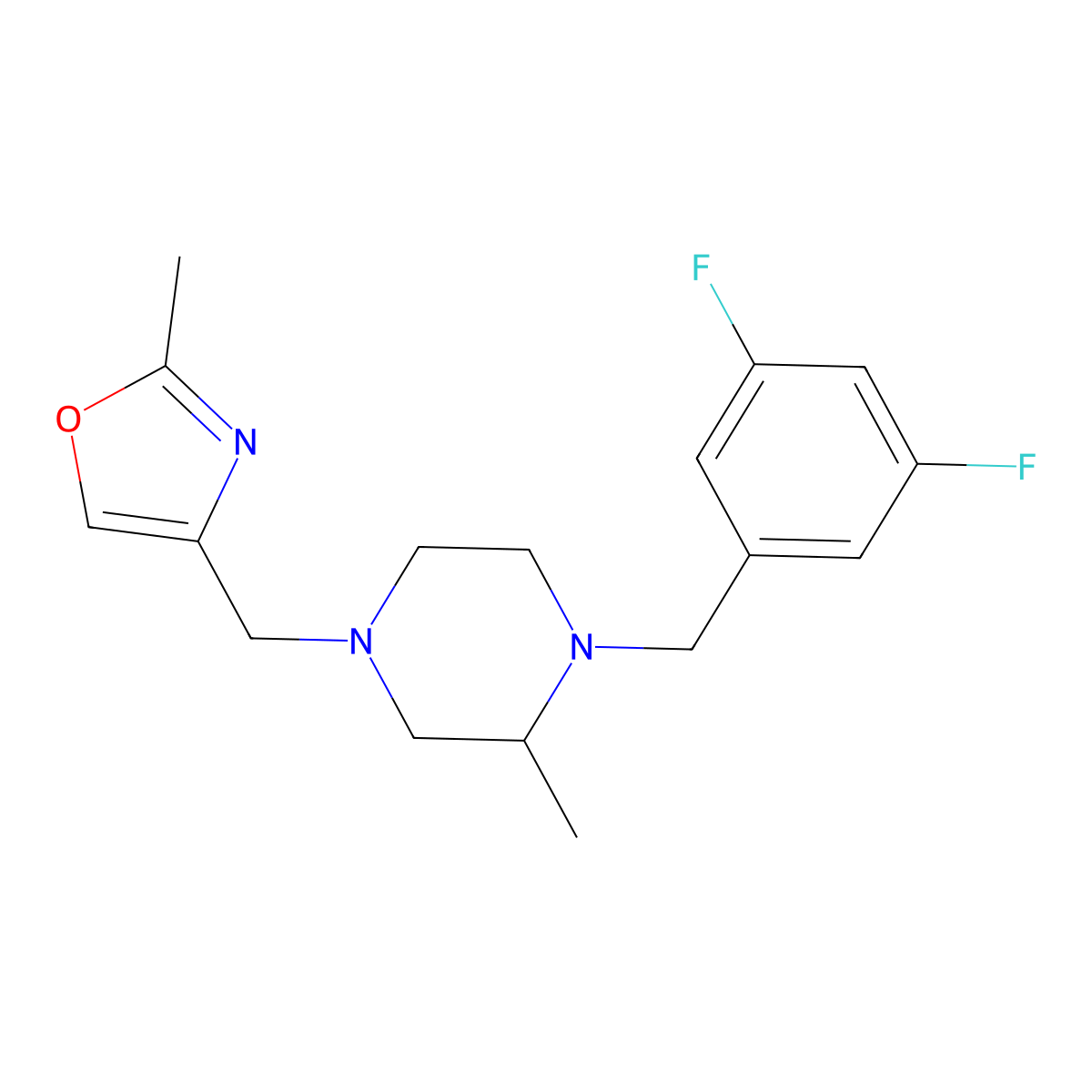 1-[(3,5-Difluorophenyl)methyl]-2-methyl-4-[(2-methyl-1,3-oxazol-4-yl)methyl]piperazine molecular structure, CAS 2742028-92-6