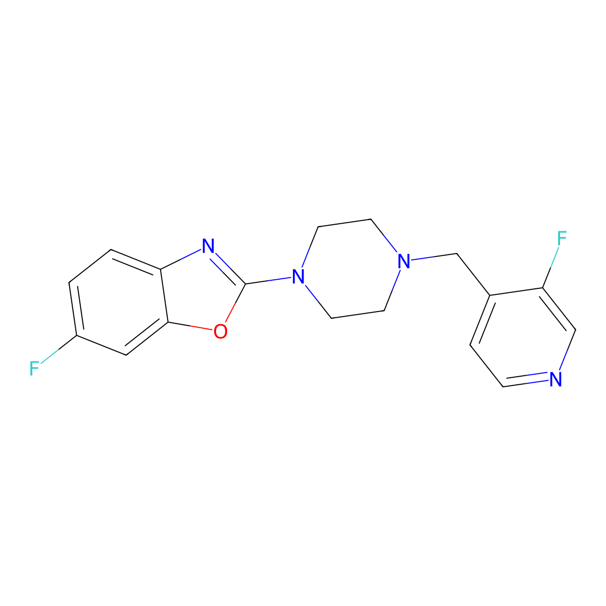 6-Fluoro-2-{4-[(3-fluoropyridin-4-yl)methyl]piperazin-1-yl}-1,3-benzoxazole molecular structure, CAS 2742028-93-7