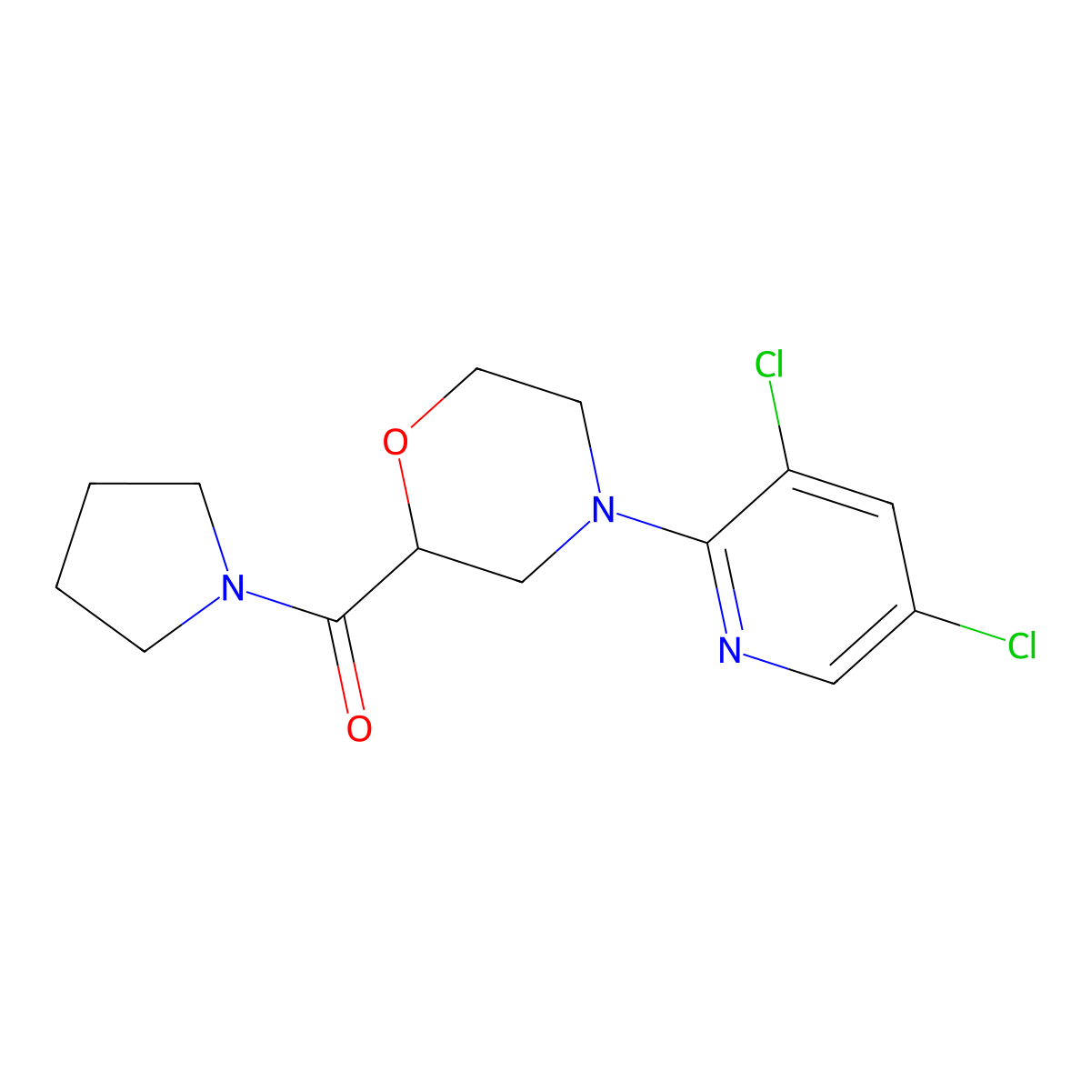 4-(3,5-Dichloropyridin-2-yl)-2-(pyrrolidine-1-carbonyl)morpholine molecular structure, CAS 2742028-96-0