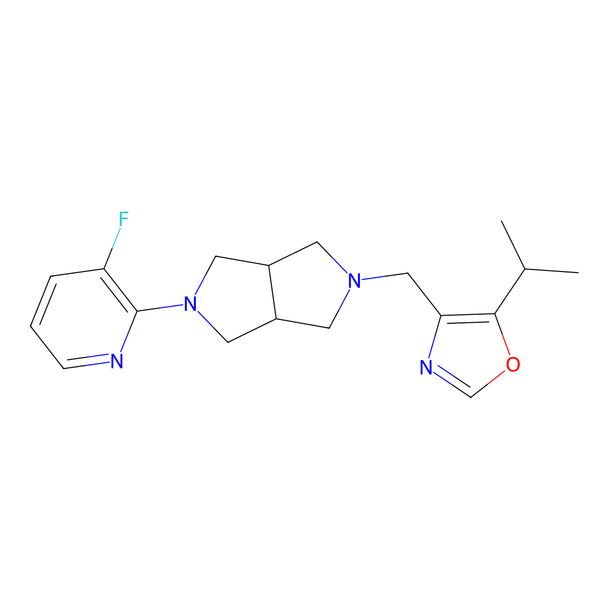 3-Fluoro-2-(5-{[5-(propan-2-yl)-1,3-oxazol-4-yl]methyl}-octahydropyrrolo[3,4-c]pyrrol-2-yl)pyridine molecular structure, CAS 2742029-01-0