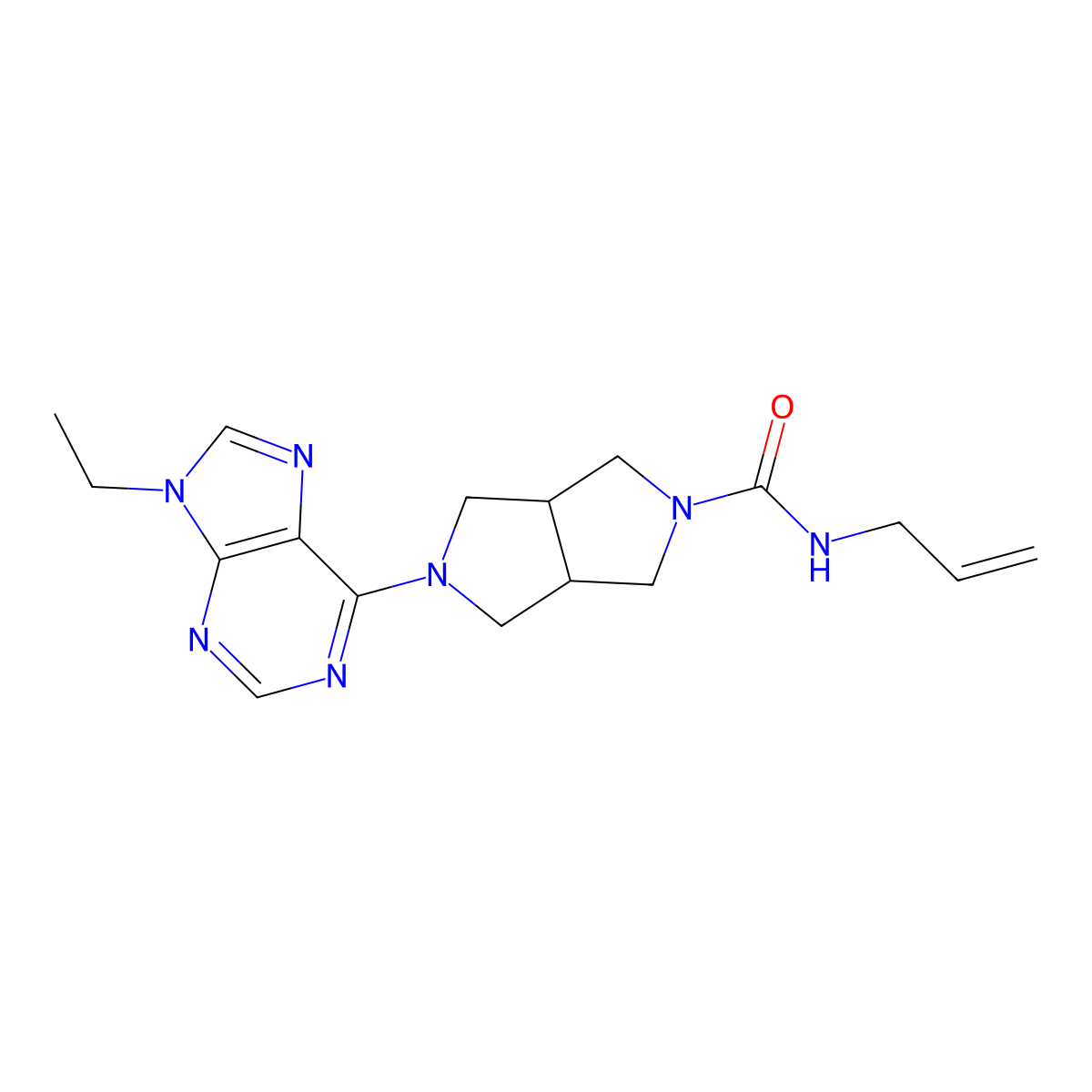 5-(9-ethyl-9H-purin-6-yl)-N-(prop-2-en-1-yl)-octahydropyrrolo[3,4-c]pyrrole-2-carboxamide molecular structure, CAS 2742029-07-6