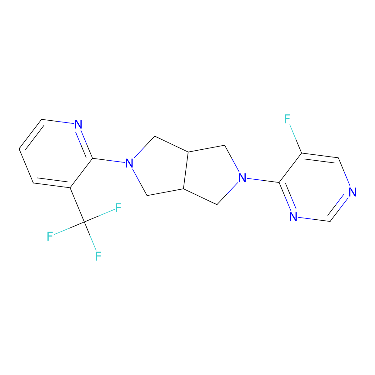 5-Fluoro-4-{5-[3-(trifluoromethyl)pyridin-2-yl]-octahydropyrrolo[3,4-c]pyrrol-2-yl}pyrimidine molecular structure, CAS 2742029-10-1