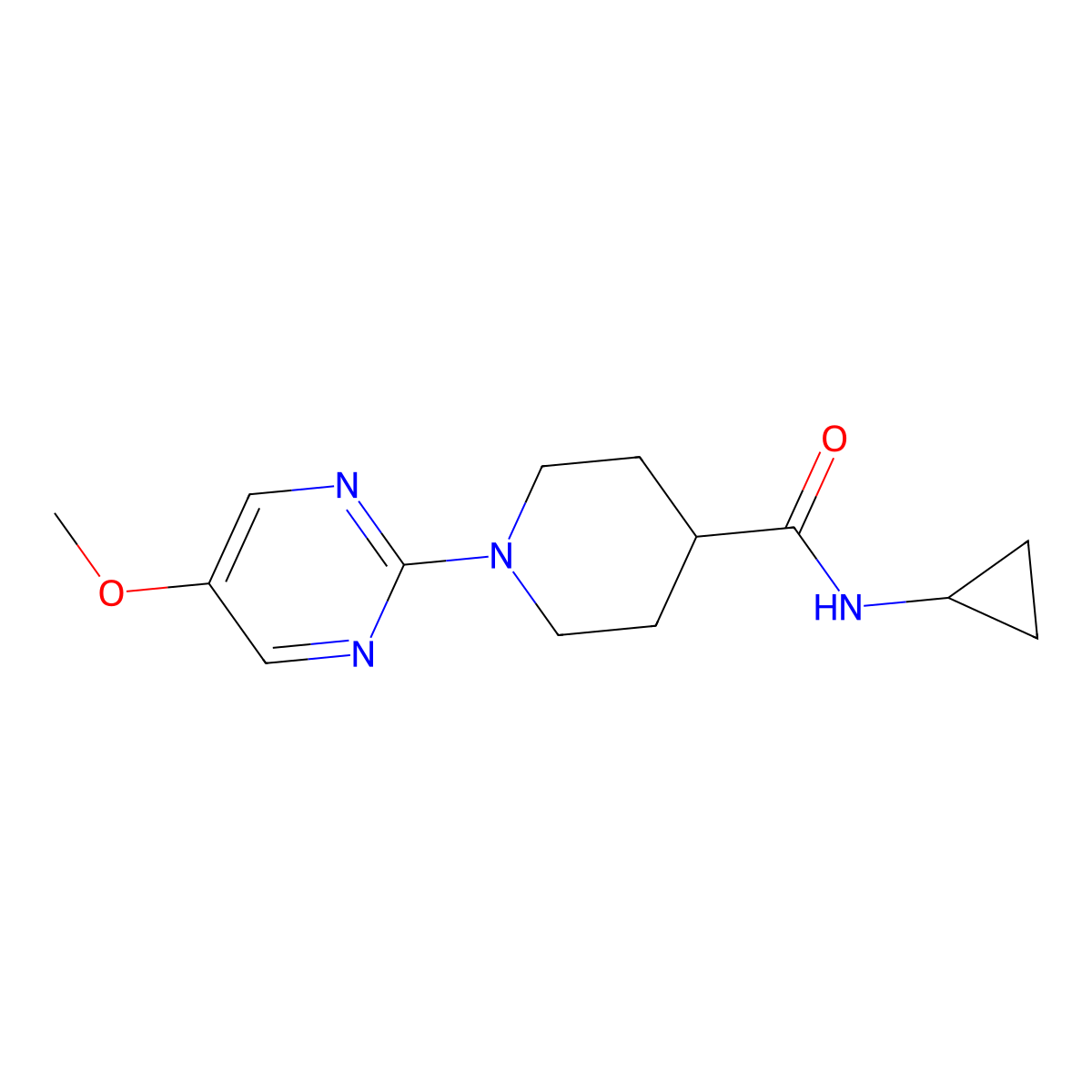 N-cyclopropyl-1-(5-methoxypyrimidin-2-yl)piperidine-4-carboxamide molecular structure, CAS 2742029-14-5