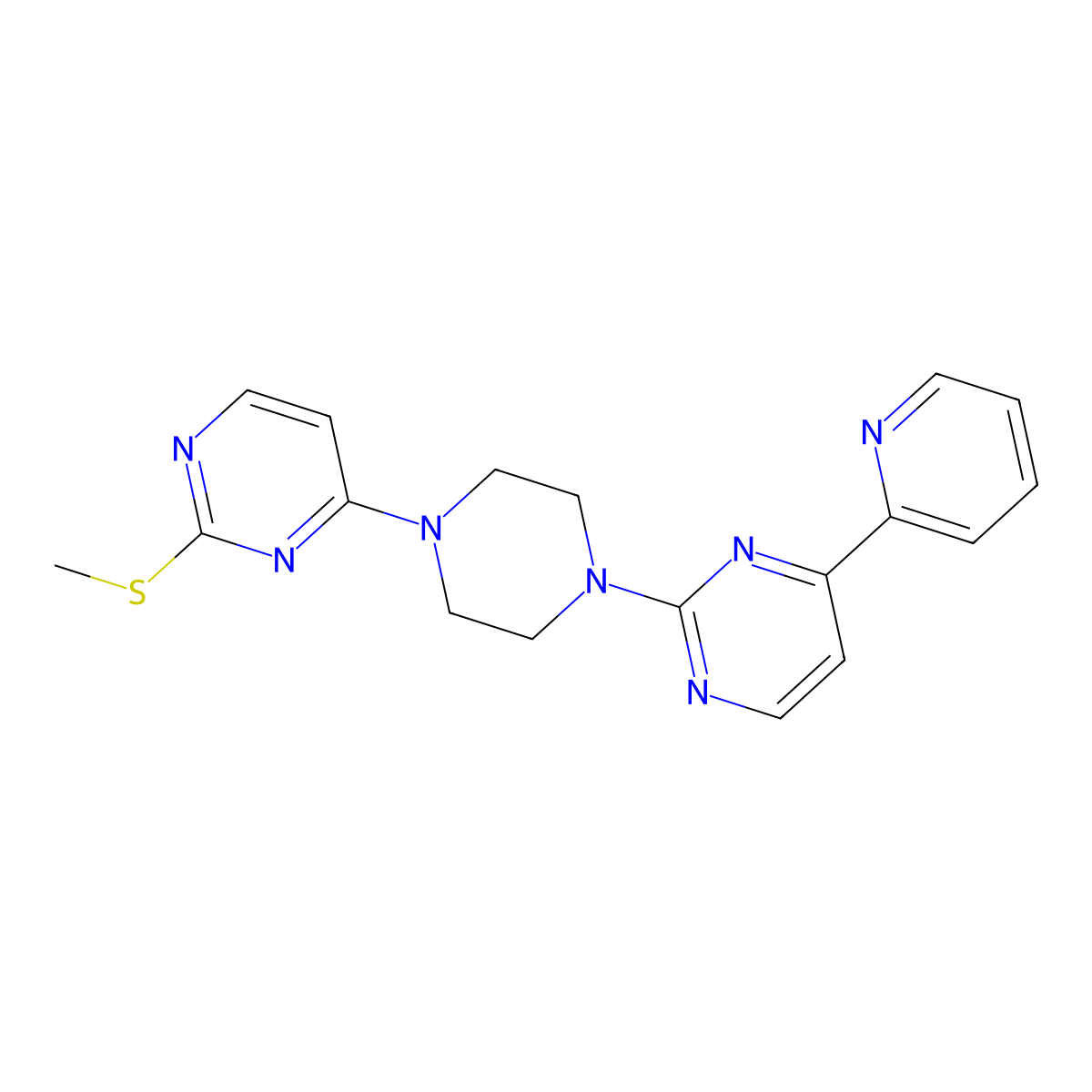 2-{4-[2-(Methylsulfanyl)pyrimidin-4-yl]piperazin-1-yl}-4-(pyridin-2-yl)pyrimidine molecular structure, CAS 2742029-17-8