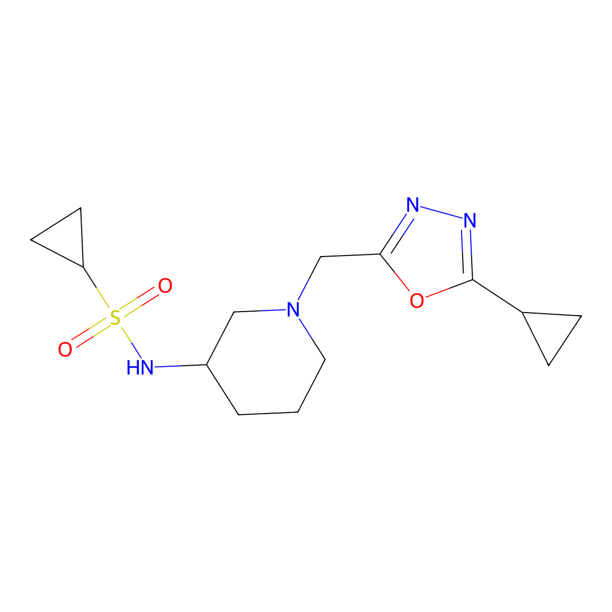 N-{1-[(5-cyclopropyl-1,3,4-oxadiazol-2-yl)methyl]piperidin-3-yl}cyclopropanesulfonamide molecular structure, CAS 2742029-25-8