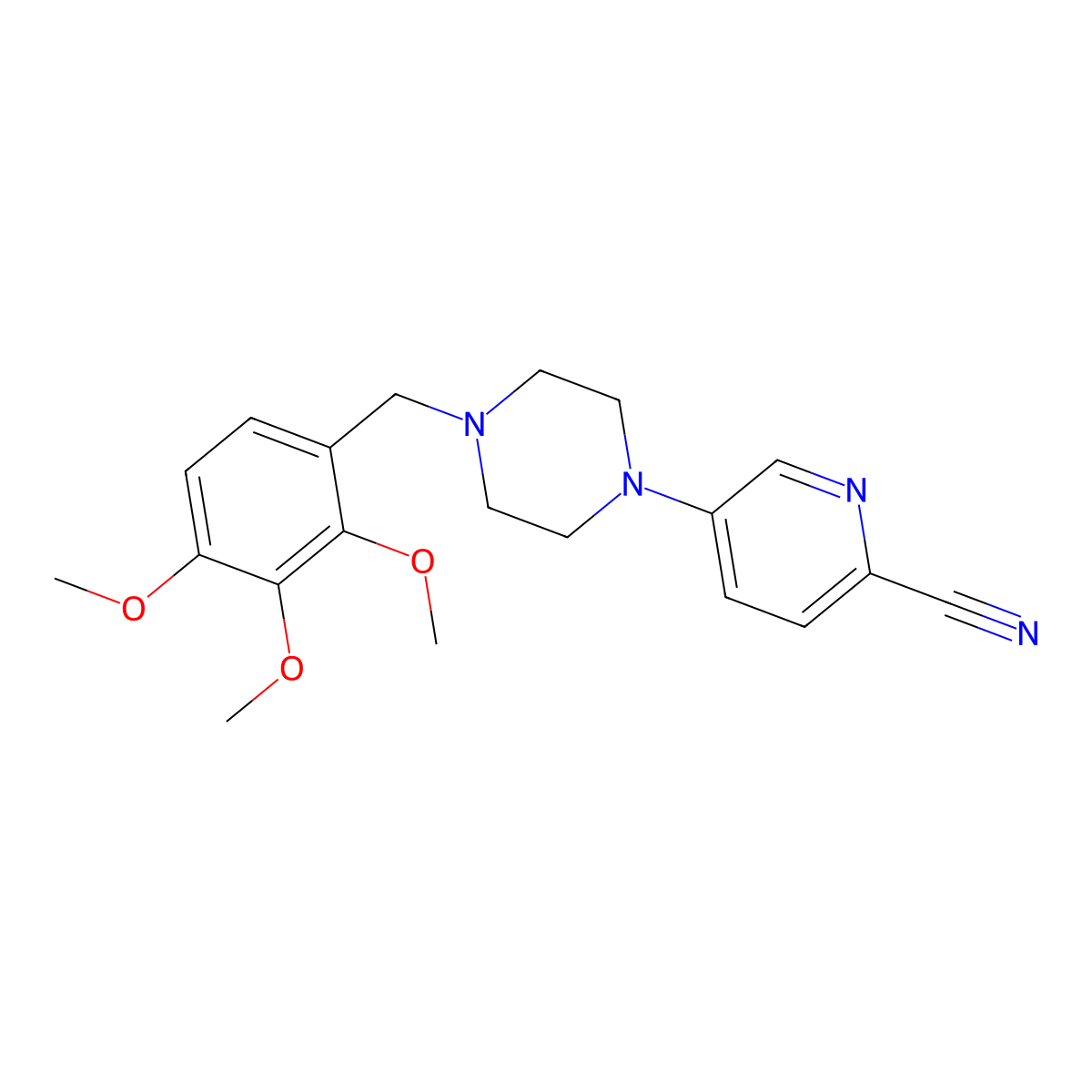 5-{4-[(2,3,4-Trimethoxyphenyl)methyl]piperazin-1-yl}pyridine-2-carbonitrile molecular structure, CAS 2742029-26-9