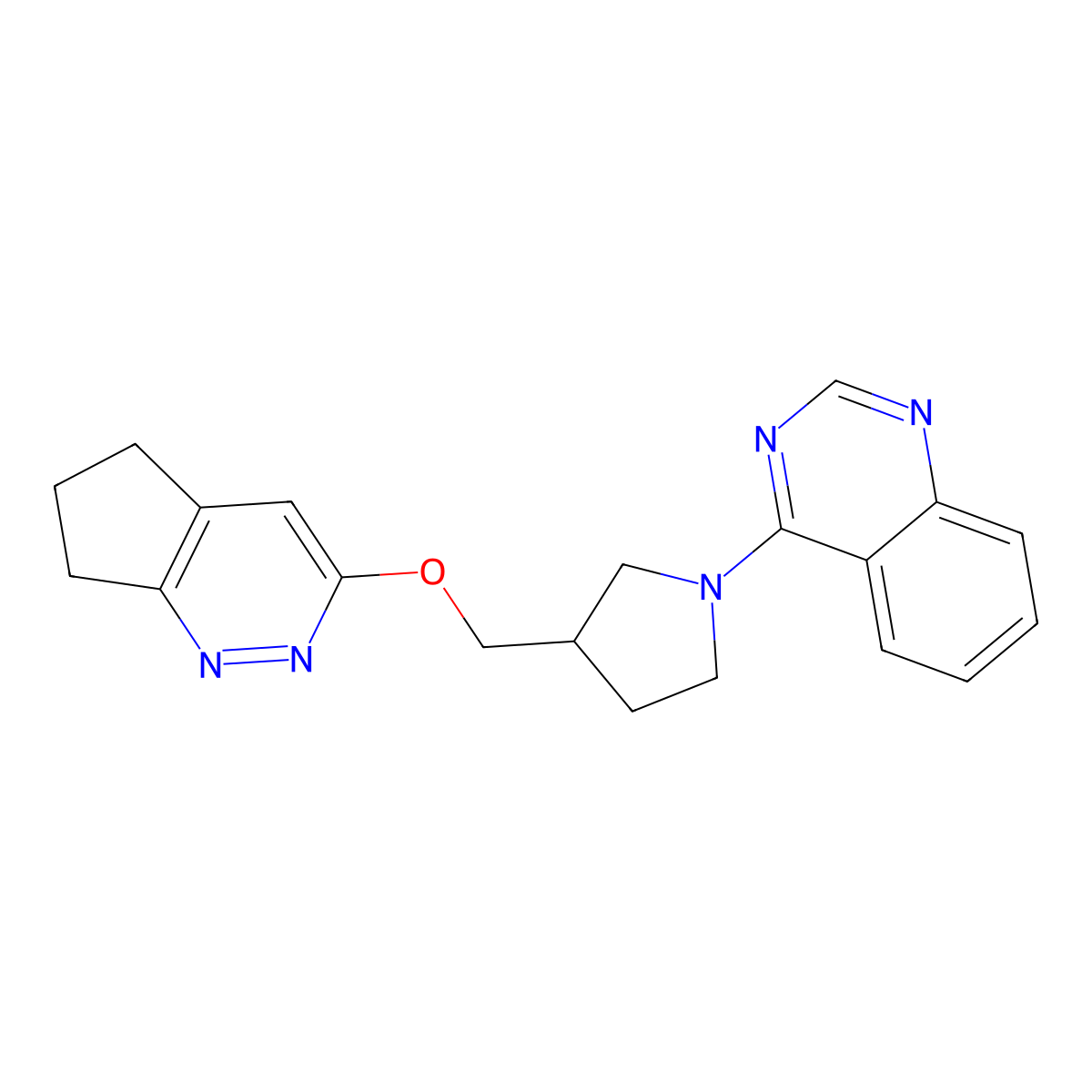 4-[3-({5H,6H,7H-cyclopenta[c]pyridazin-3-yloxy}methyl)pyrrolidin-1-yl]quinazoline molecular structure, CAS 2742029-29-2