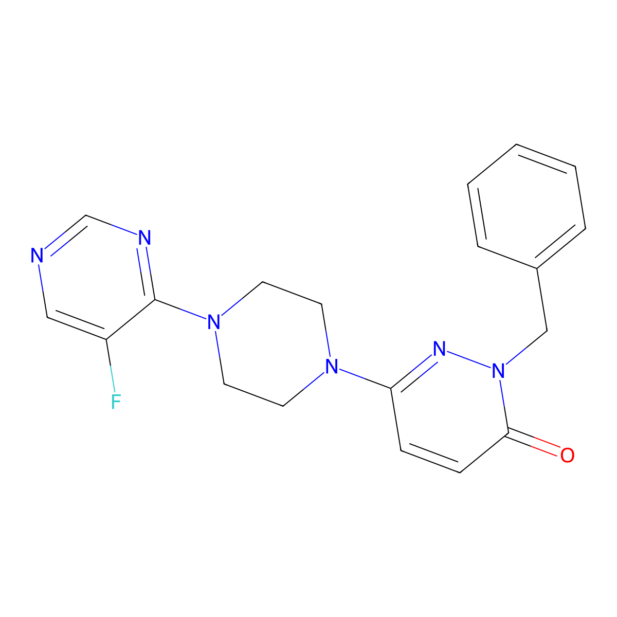 2-Benzyl-6-[4-(5-fluoropyrimidin-4-yl)piperazin-1-yl]-2,3-dihydropyridazin-3-one molecular structure, CAS 2742029-33-8