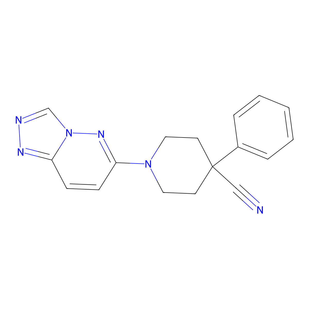 4-Phenyl-1-{[1,2,4]triazolo[4,3-b]pyridazin-6-yl}piperidine-4-carbonitrile molecular structure, CAS 2742029-44-1