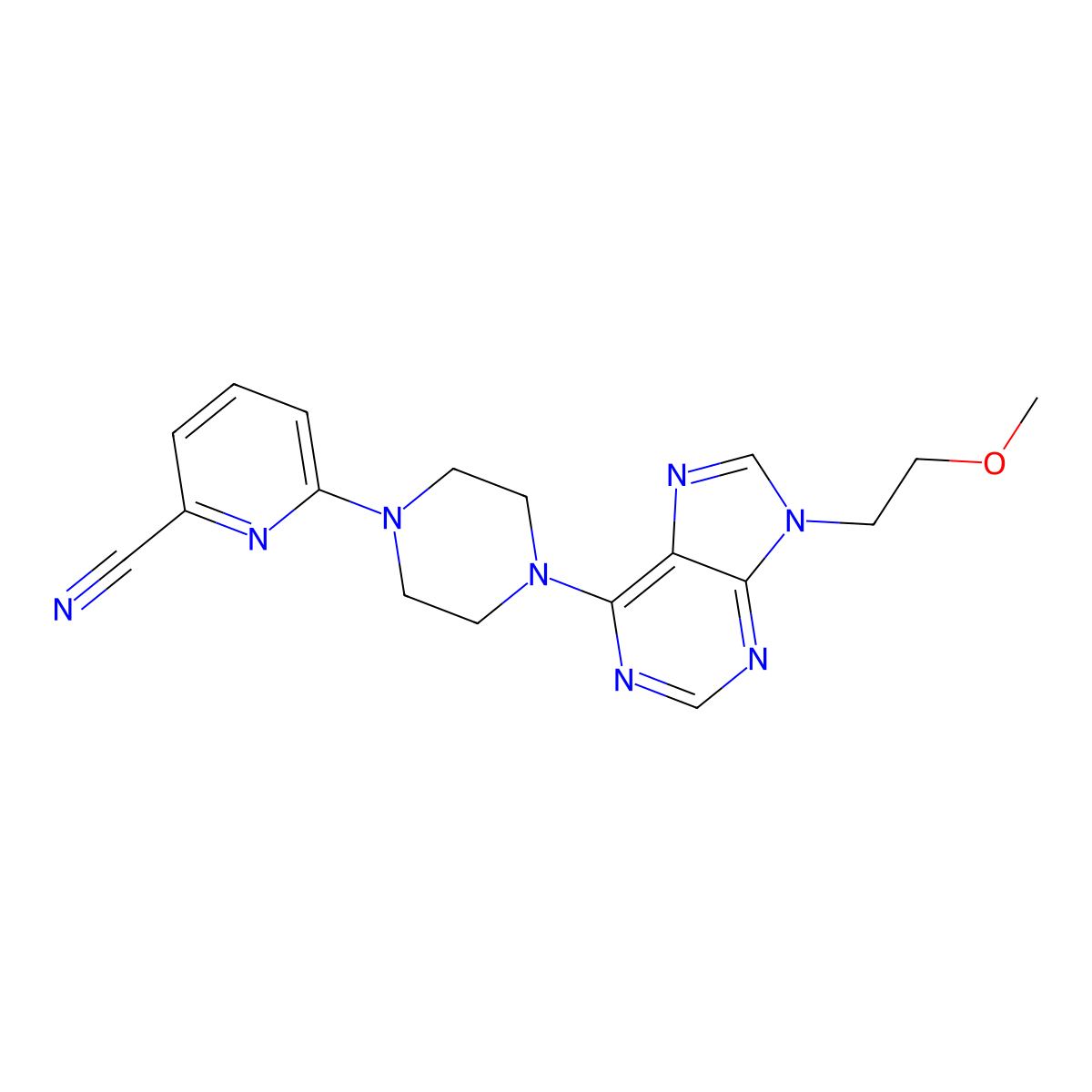 6-{4-[9-(2-methoxyethyl)-9H-purin-6-yl]piperazin-1-yl}pyridine-2-carbonitrile molecular structure, CAS 2742029-49-6