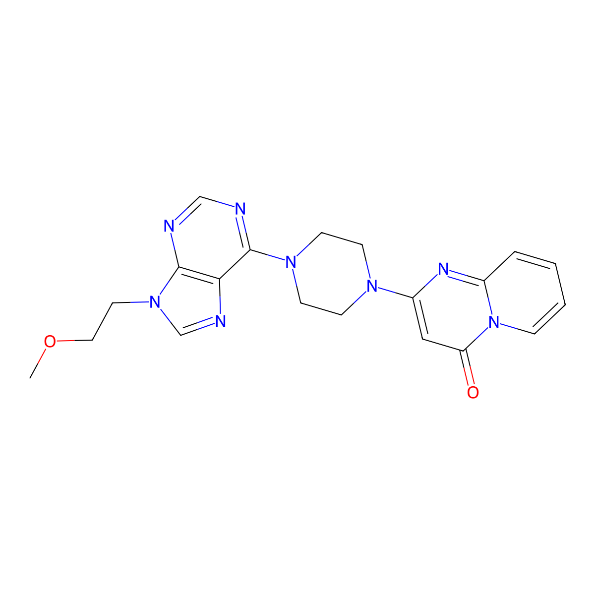 2-{4-[9-(2-methoxyethyl)-9H-purin-6-yl]piperazin-1-yl}-4H-pyrido[1,2-a]pyrimidin-4-one molecular structure, CAS 2742029-54-3
