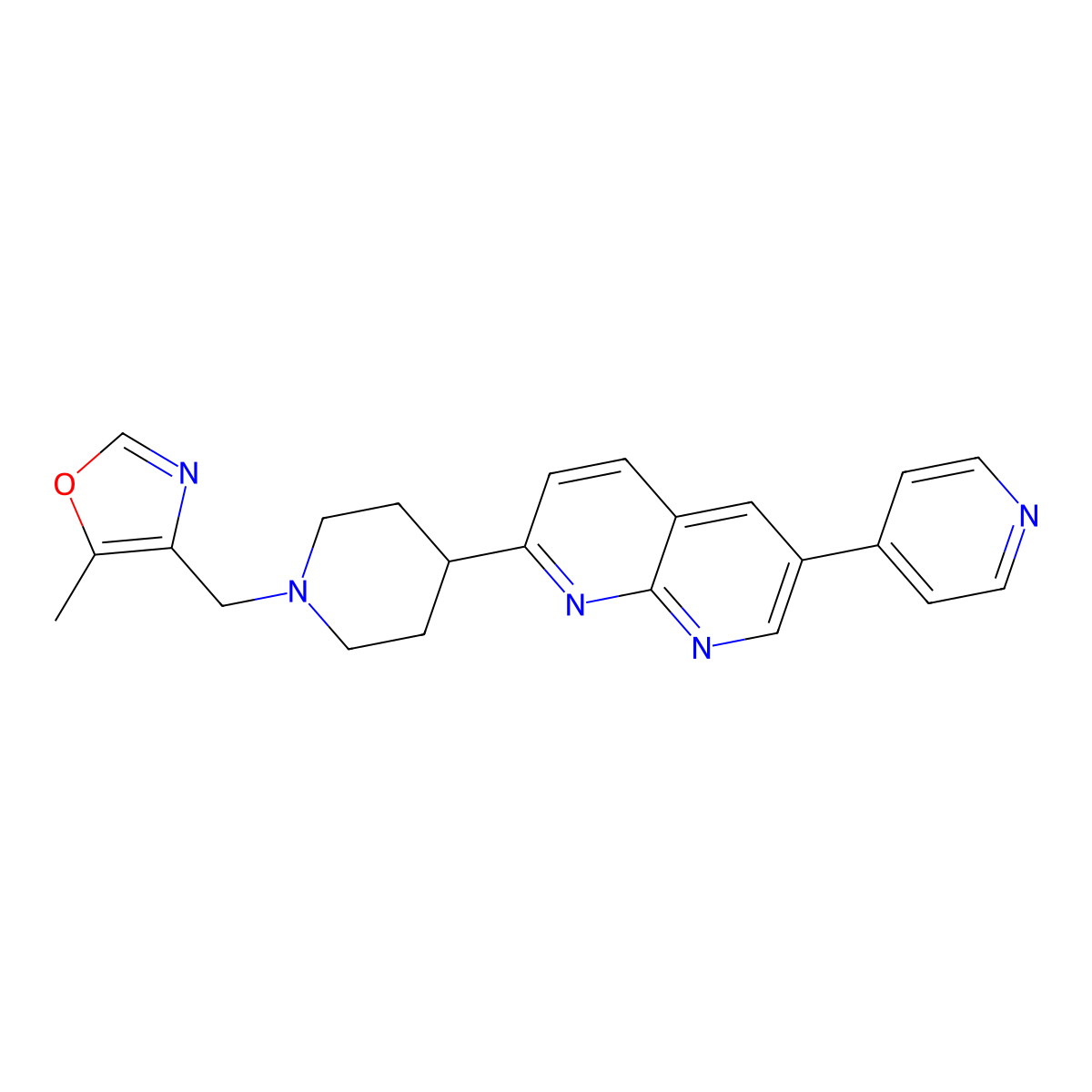 2-{1-[(5-Methyl-1,3-oxazol-4-yl)methyl]piperidin-4-yl}-6-(pyridin-4-yl)-1,8-naphthyridine molecular structure, CAS 2742029-59-8