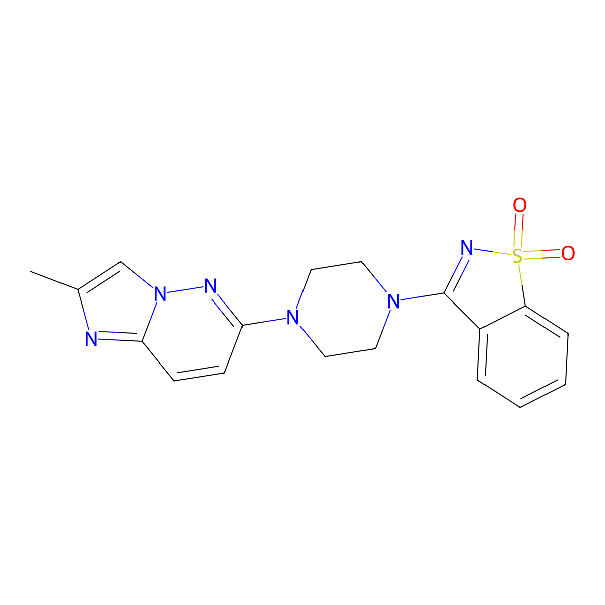 3-[4-(2-Methylimidazo[1,2-b]pyridazin-6-yl)piperazin-1-yl]-1,2-benzothiazole 1,1-dioxide molecular structure, CAS 2742029-61-2