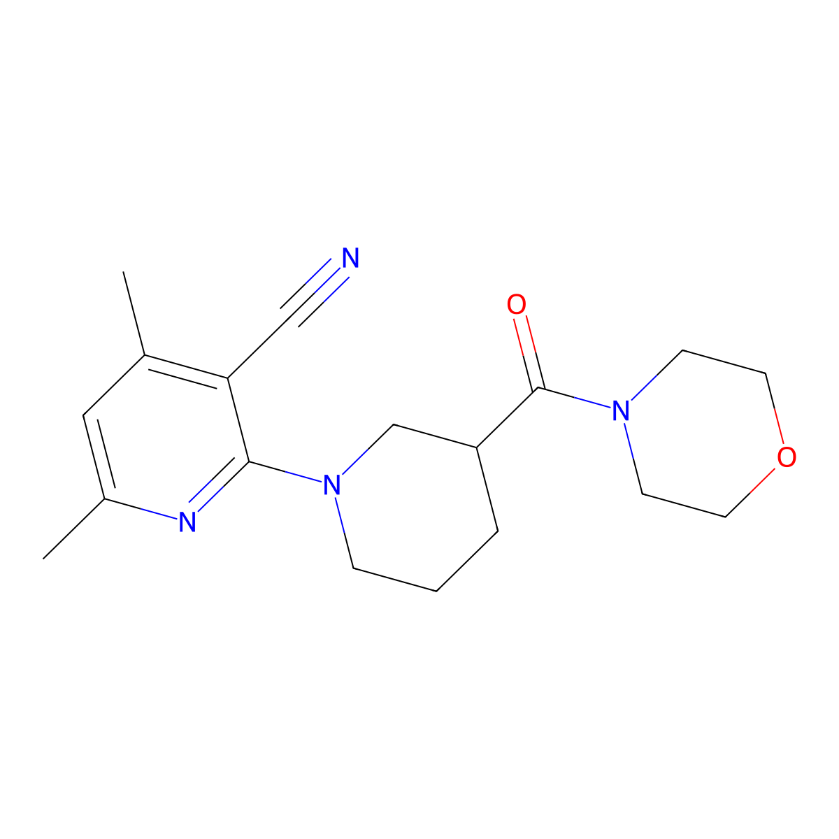 4,6-Dimethyl-2-[3-(morpholine-4-carbonyl)piperidin-1-yl]pyridine-3-carbonitrile molecular structure, CAS 2742029-62-3