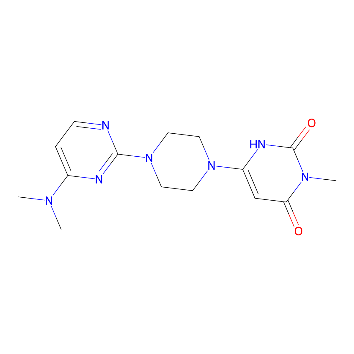 6-{4-[4-(Dimethylamino)pyrimidin-2-yl]piperazin-1-yl}-3-methyl-1,2,3,4-tetrahydropyrimidine-2,4-dione molecular structure, CAS 2742029-68-9