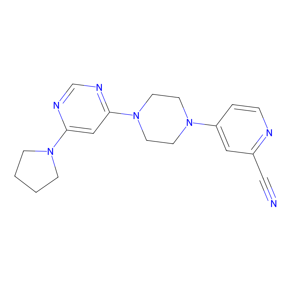 4-{4-[6-(Pyrrolidin-1-yl)pyrimidin-4-yl]piperazin-1-yl}pyridine-2-carbonitrile molecular structure, CAS 2742029-74-7