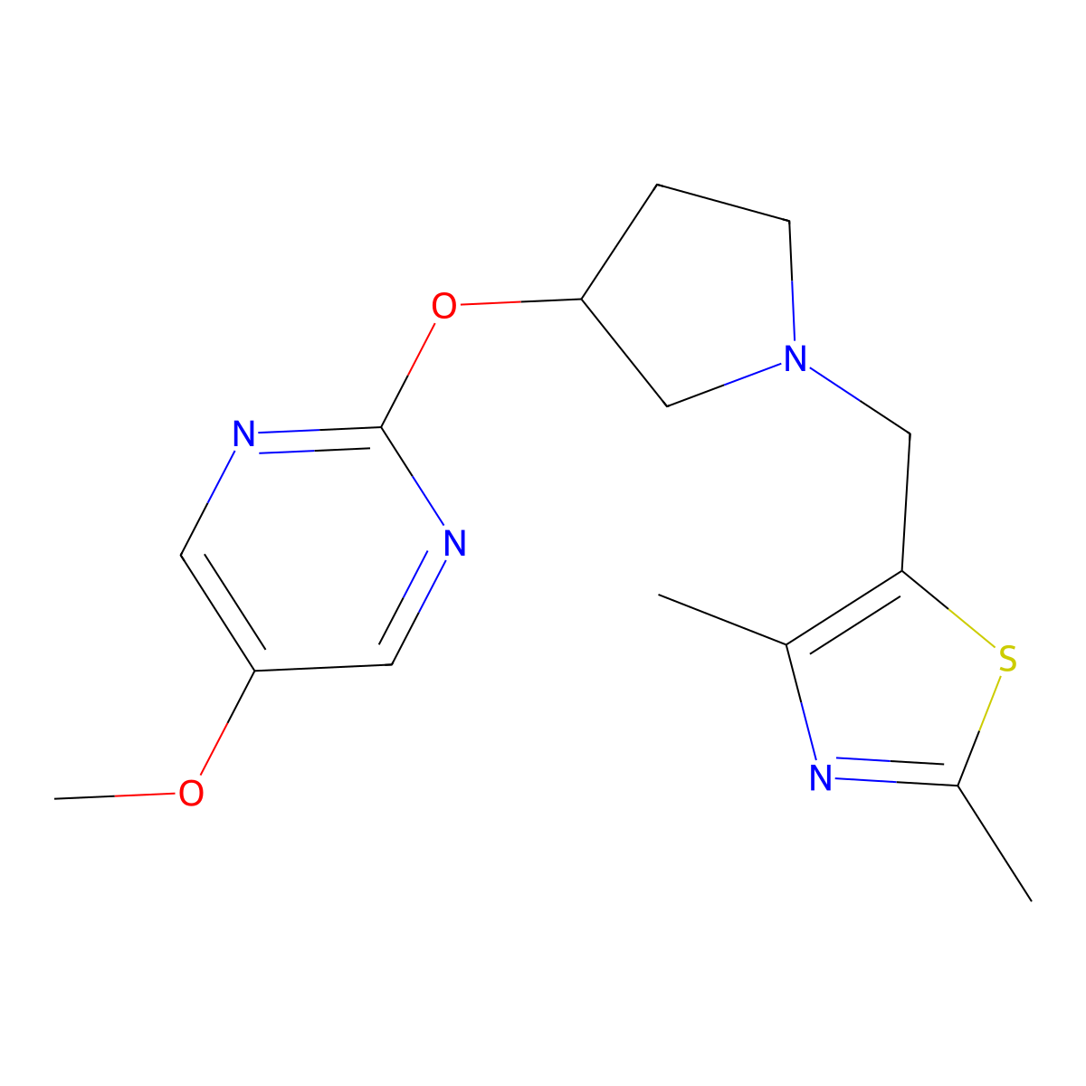 2-({1-[(2,4-Dimethyl-1,3-thiazol-5-yl)methyl]pyrrolidin-3-yl}oxy)-5-methoxypyrimidine molecular structure, CAS 2742029-78-1