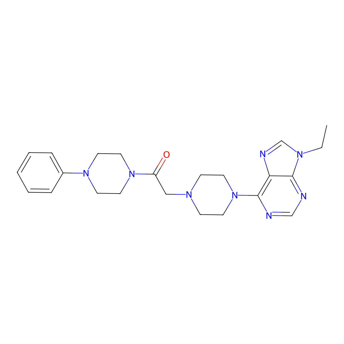 2-[4-(9-ethyl-9H-purin-6-yl)piperazin-1-yl]-1-(4-phenylpiperazin-1-yl)ethan-1-one molecular structure, CAS 2742029-82-7
