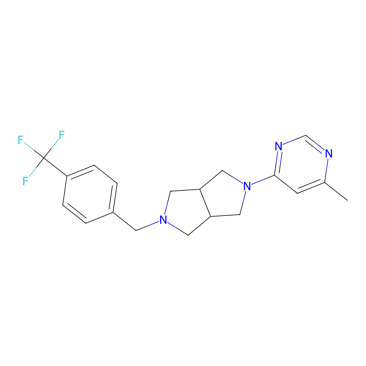 4-Methyl-6-(5-{[4-(trifluoromethyl)phenyl]methyl}-octahydropyrrolo[3,4-c]pyrrol-2-yl)pyrimidine molecular structure, CAS 2742029-84-9