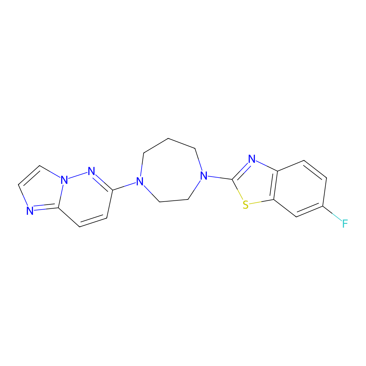 6-Fluoro-2-(4-imidazo[1,2-b]pyridazin-6-yl-1,4-diazepan-1-yl)-1,3-benzothiazole molecular structure, CAS 2742029-85-0
