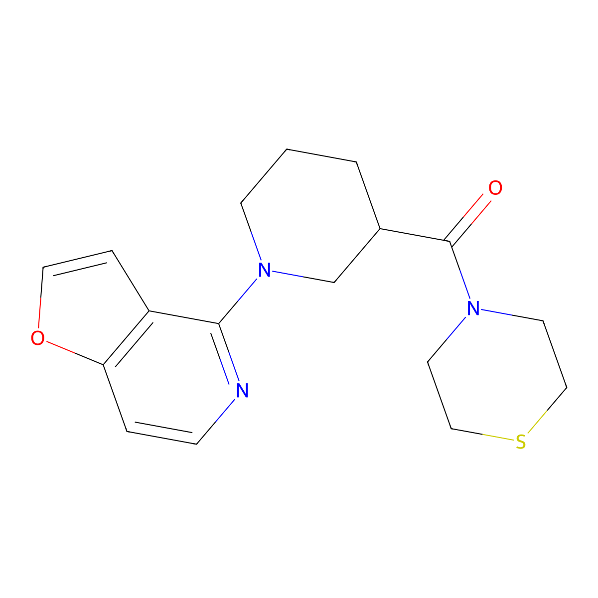 4-(1-{Furo[3,2-c]pyridin-4-yl}piperidine-3-carbonyl)thiomorpholine molecular structure, CAS 2742029-86-1