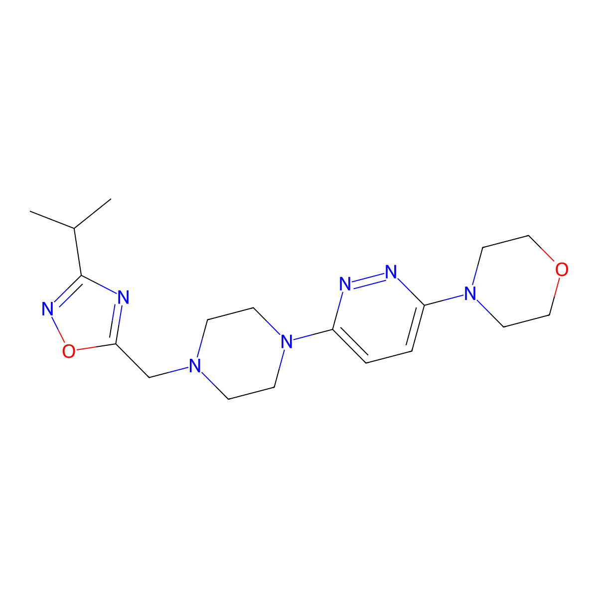 4-[6-(4-{[3-(Propan-2-yl)-1,2,4-oxadiazol-5-yl]methyl}piperazin-1-yl)pyridazin-3-yl]morpholine molecular structure, CAS 2742029-91-8