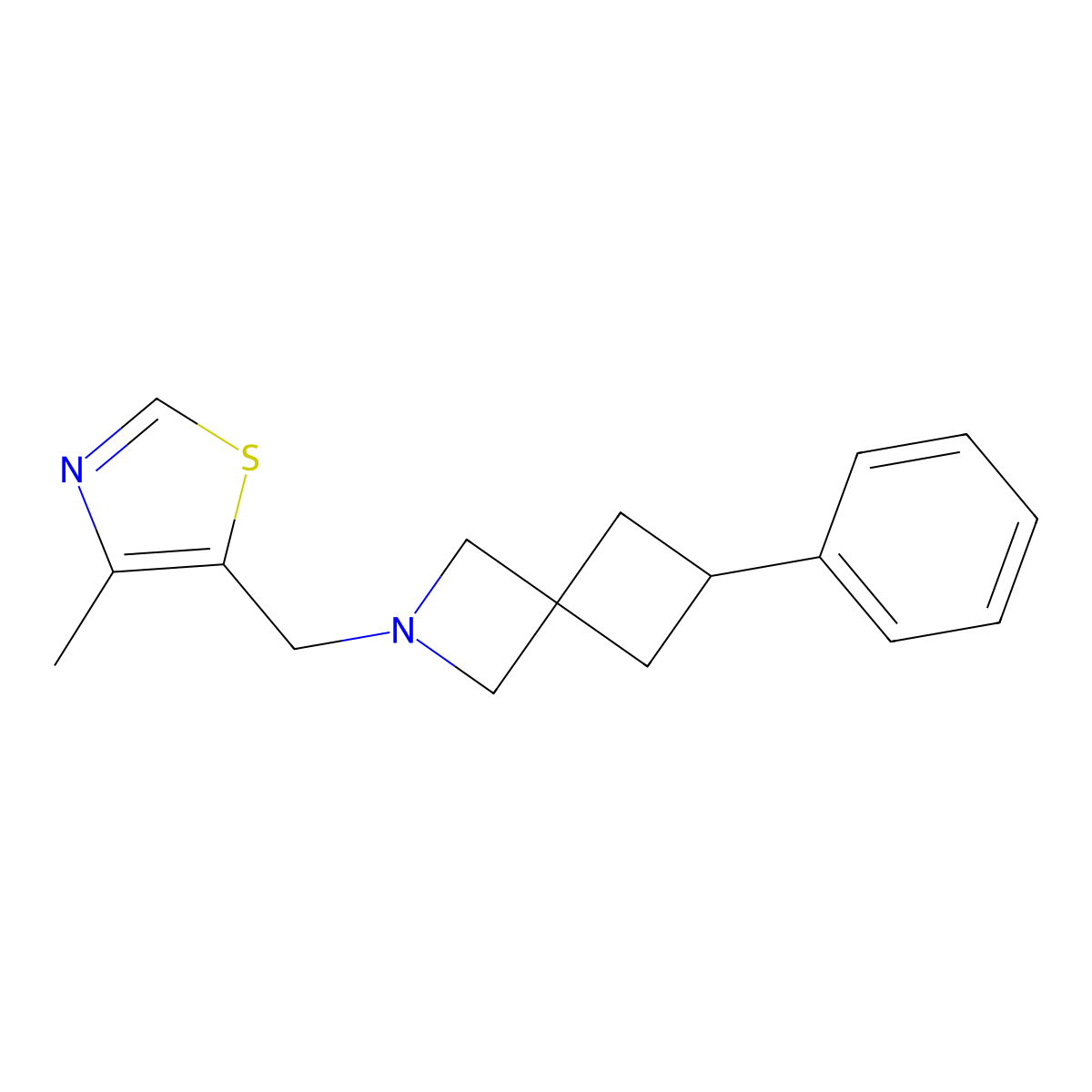 2-[(4-Methyl-1,3-thiazol-5-yl)methyl]-6-phenyl-2-azaspiro[3.3]heptane molecular structure, CAS 2742029-92-9