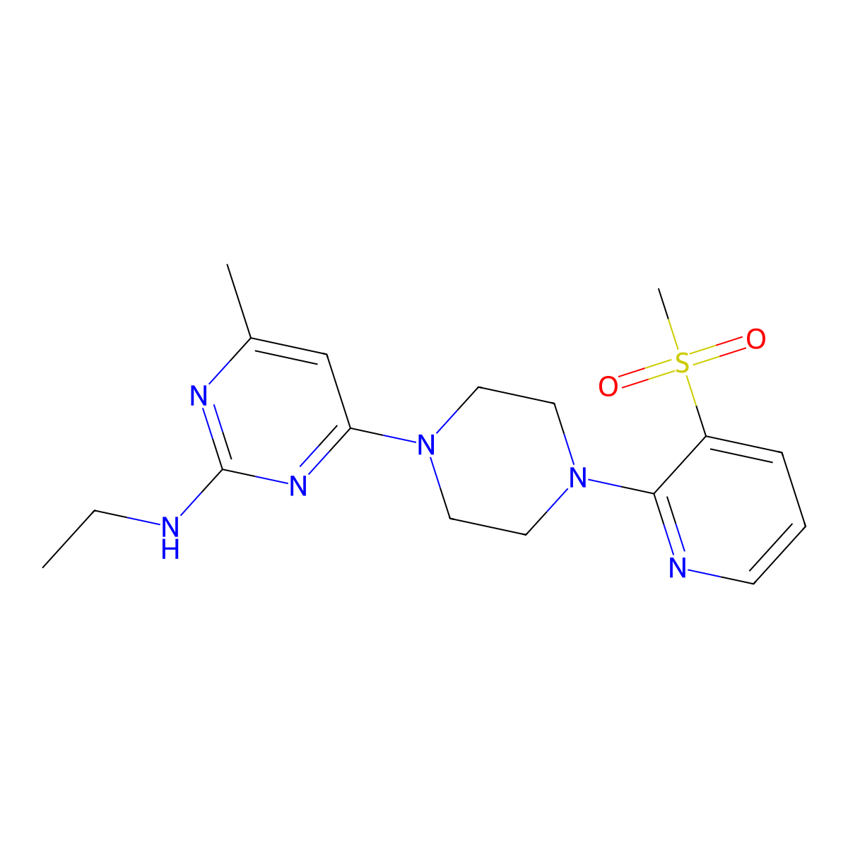 N-ethyl-4-[4-(3-methanesulfonylpyridin-2-yl)piperazin-1-yl]-6-methylpyrimidin-2-amine molecular structure, CAS 2742029-95-2