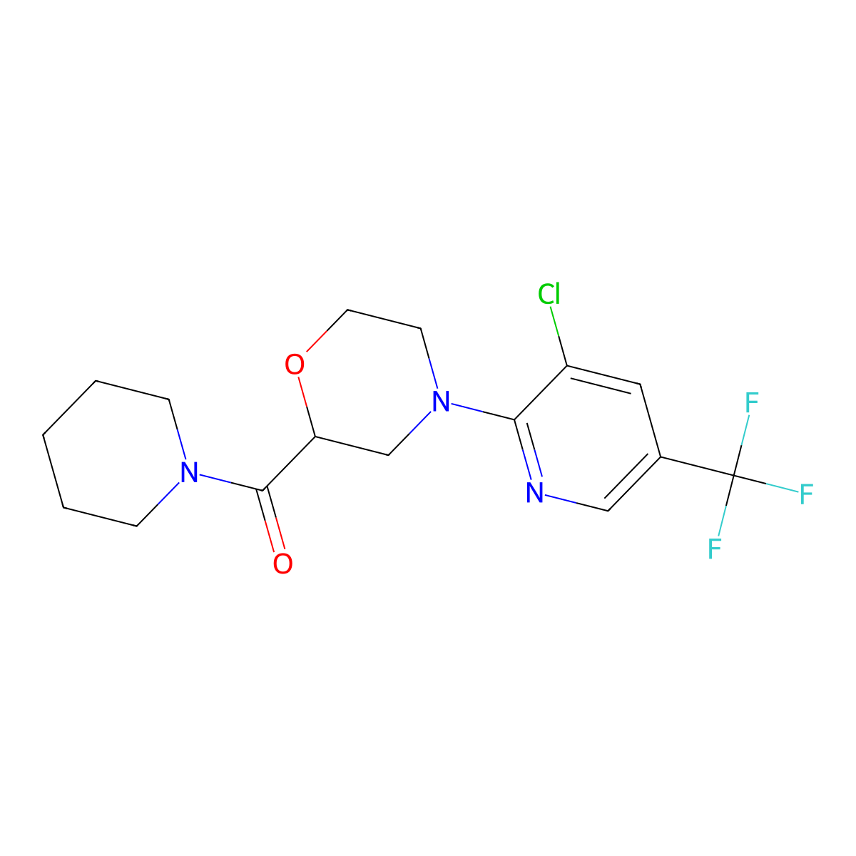 4-[3-Chloro-5-(trifluoromethyl)pyridin-2-yl]-2-(piperidine-1-carbonyl)morpholine molecular structure, CAS 2742029-98-5