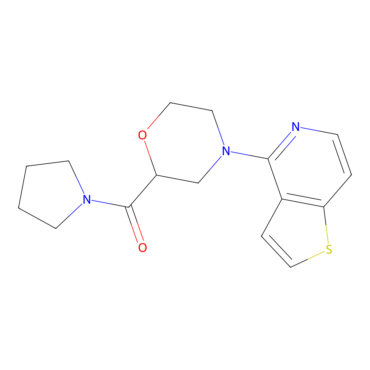 2-(Pyrrolidine-1-carbonyl)-4-{thieno[3,2-c]pyridin-4-yl}morpholine molecular structure, CAS 2742030-01-7