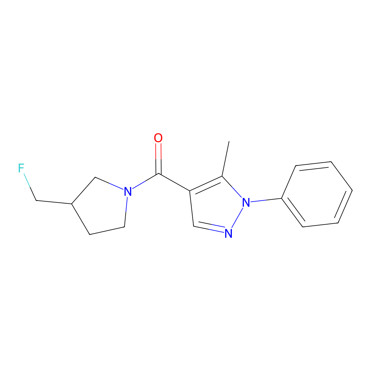 [3-(Fluoromethyl)pyrrolidin-1-yl]-(5-methyl-1-phenylpyrazol-4-yl)methanone molecular structure, CAS 2742030-02-8