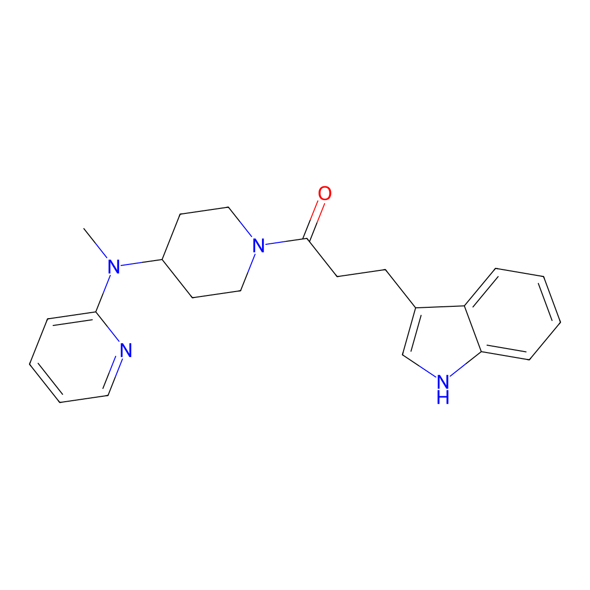 3-(1H-indol-3-yl)-1-{4-[methyl(pyridin-2-yl)amino]piperidin-1-yl}propan-1-one molecular structure, CAS 2742030-06-2
