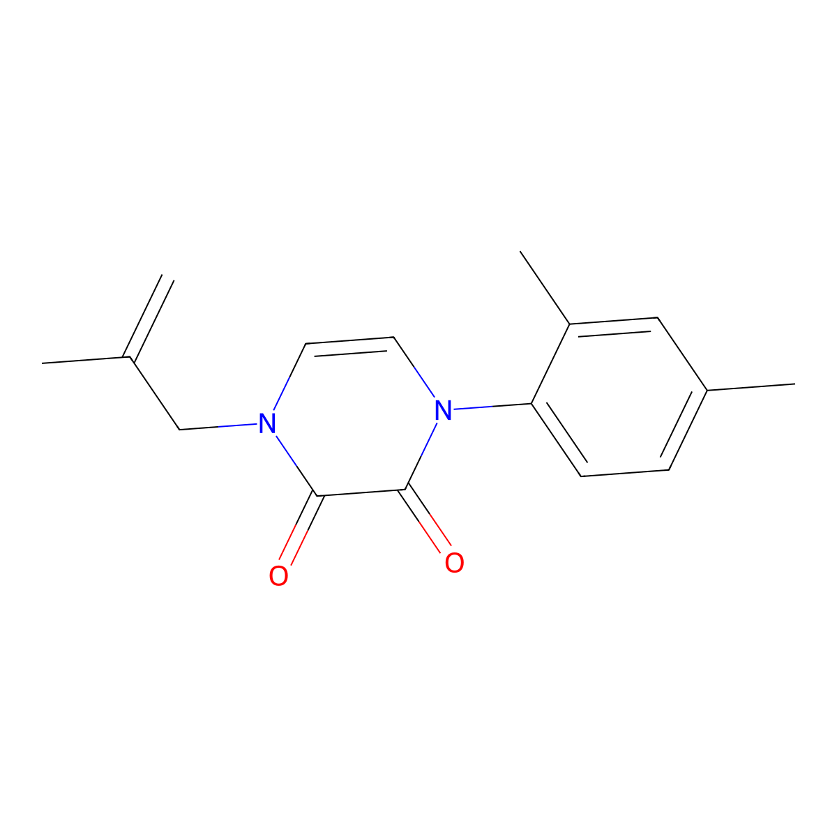 1-(2,4-Dimethylphenyl)-4-(2-methylprop-2-en-1-yl)-1,2,3,4-tetrahydropyrazine-2,3-dione molecular structure, CAS 2742030-08-4