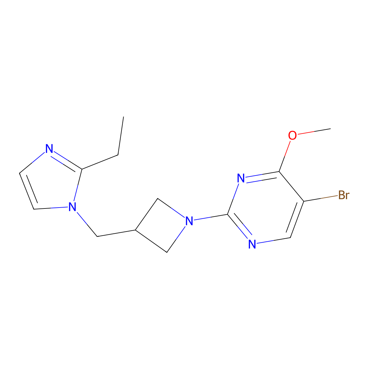 5-bromo-2-{3-[(2-ethyl-1H-imidazol-1-yl)methyl]azetidin-1-yl}-4-methoxypyrimidine molecular structure, CAS 2742030-13-1