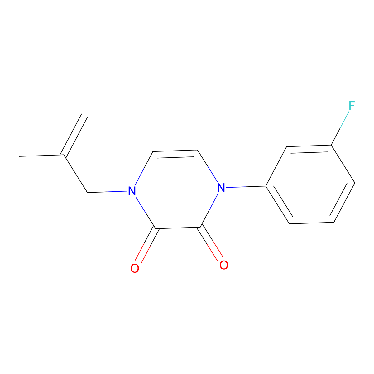 1-(3-Fluorophenyl)-4-(2-methylprop-2-en-1-yl)-1,2,3,4-tetrahydropyrazine-2,3-dione molecular structure, CAS 2742030-14-2