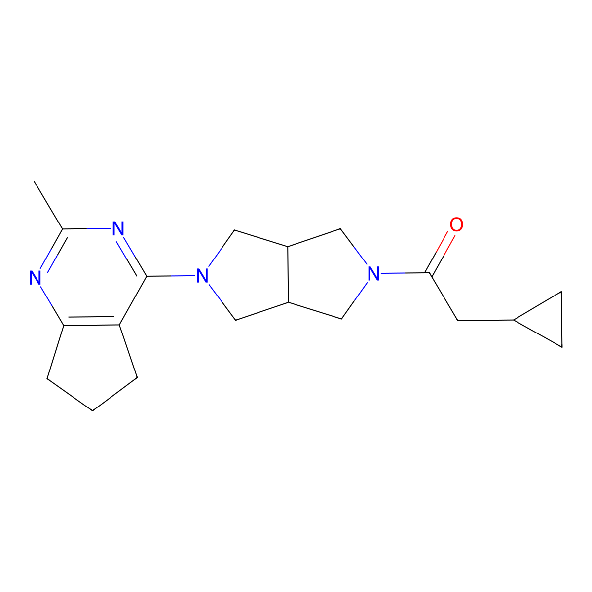 2-cyclopropyl-1-(5-{2-methyl-5H,6H,7H-cyclopenta[d]pyrimidin-4-yl}-octahydropyrrolo[3,4-c]pyrrol-2-yl)ethan-1-one molecular structure, CAS 2742030-18-6