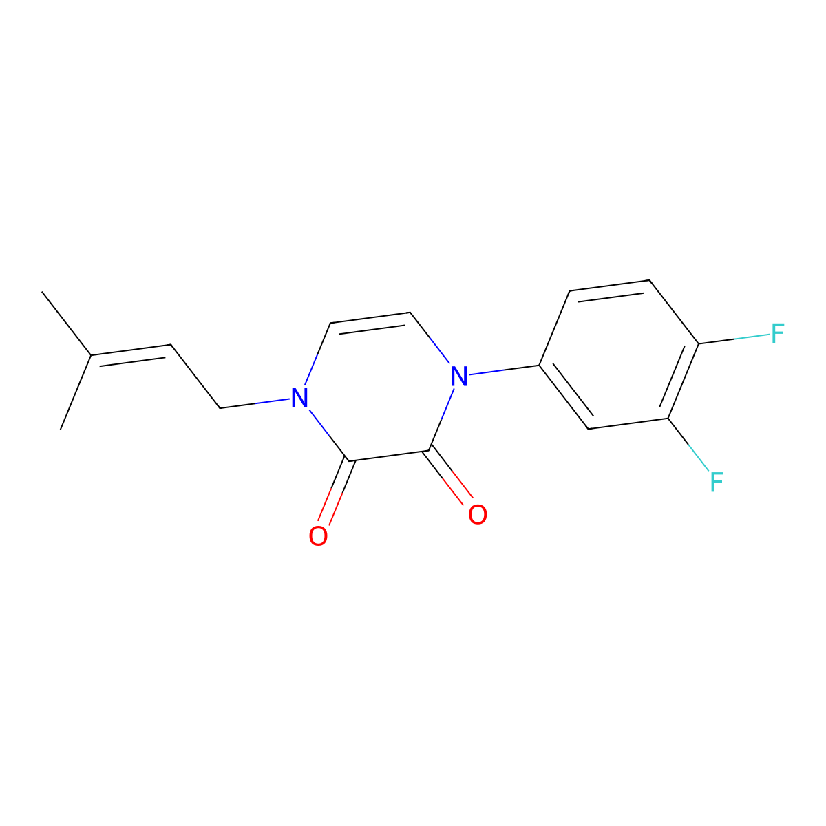 1-(3,4-Difluorophenyl)-4-(3-methylbut-2-en-1-yl)-1,2,3,4-tetrahydropyrazine-2,3-dione molecular structure, CAS 2742030-21-1