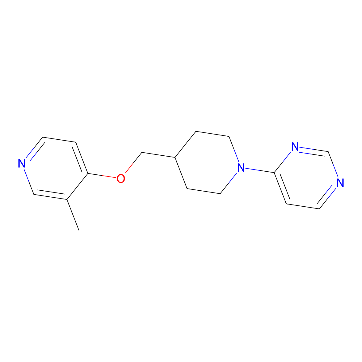 4-(4-{[(3-Methylpyridin-4-yl)oxy]methyl}piperidin-1-yl)pyrimidine molecular structure, CAS 2742030-32-4