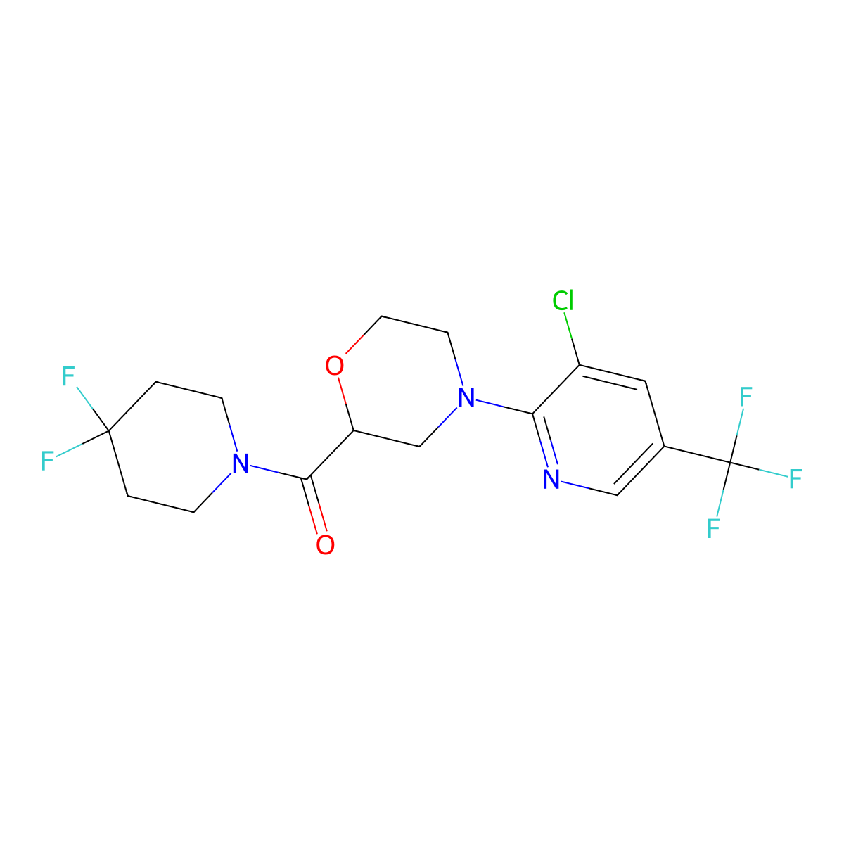 4-[3-Chloro-5-(trifluoromethyl)pyridin-2-yl]-2-(4,4-difluoropiperidine-1-carbonyl)morpholine molecular structure, CAS 2742030-42-6